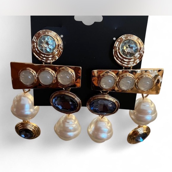 INC International Concepts Gold and Blue Drop Earrings - Picture 3 of 4